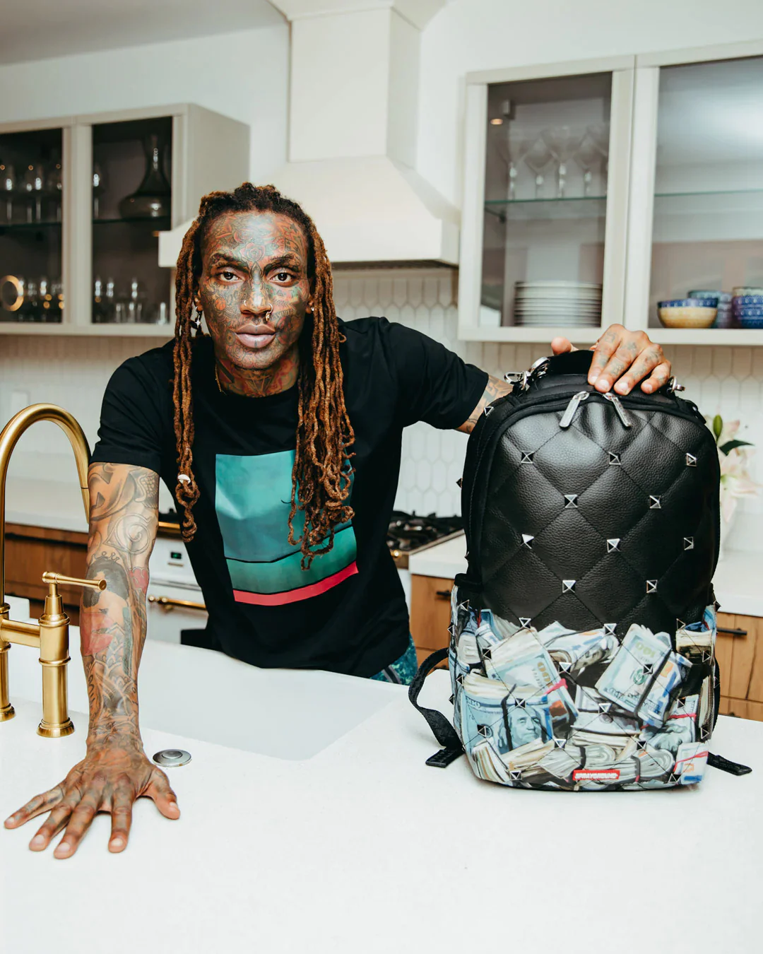 Quilted Money Stash Studded Backpack - Image 4