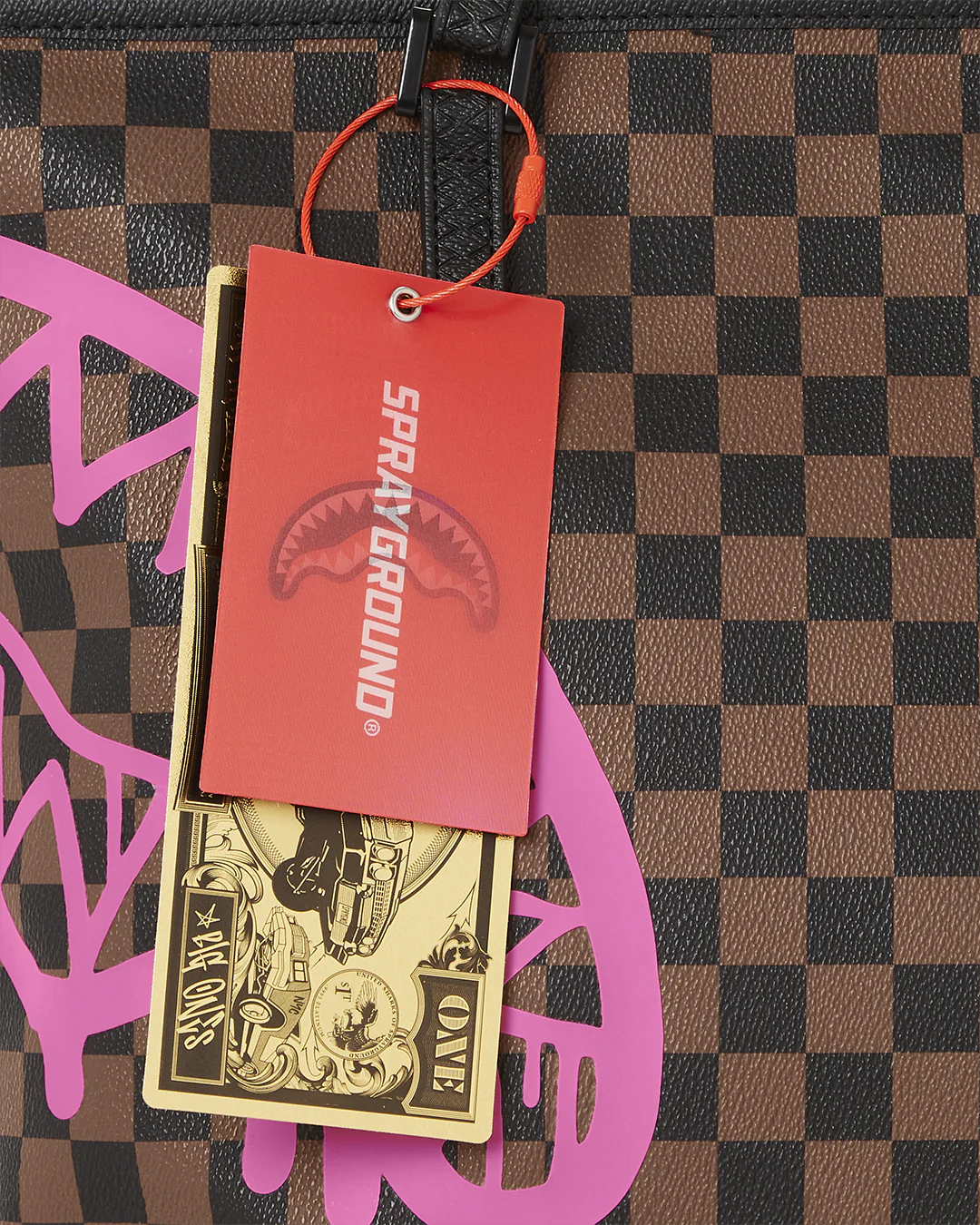 Pink Drip Brown Check Tote Bag - Image 7